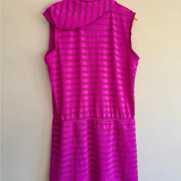 Calvin Klein Swim Cover Up Dress with Pockets Hooded Knit Fuchsia Beach Pool - Picture 2 of 5